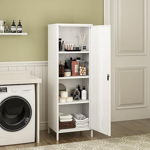 Steehoom Metal Storage Cabinet, Steel File Locker with 3 Shelves 59.06-inch high for School, Living Room, Bedroom, Office (White, H59.06'') thumbnail 7