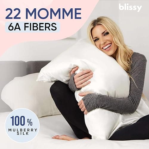 Blissy Silk Pillowcase - 100% Pure Mulberry Silk - 22 Momme 6A High-Grade Fibers - Silk Pillow Cover for Hair & Skin - Regular, Queen & King (Blissy White, Standard) thumbnail 6