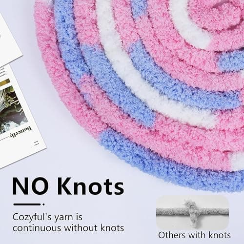 Cozyful Chunky Yarn for Hand Knitting - #10 Chunky Chenille Blanket Yarn, Jumbo Big Thick Chunky Yarns for Crocheting, Tie Dye Bulky Knit Yarns, 8 Skein (25 yds 8 oz Each Skein), Blue & Pink & White thumbnail 5
