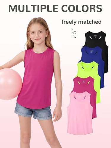 QWE 5 Pack Girls Tank Tops Dry-Fit Girls Sleeveless Undershirts Athletic Tank Tops for Teen Dance Performance thumbnail 5