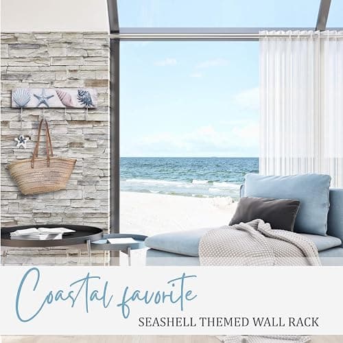 TideAndTales Beach Decor Seashell Wall Hooks Towel Rack for Bathroom, Bedroom or Kitchen | 4 Strong Hooks | Ocean Theme Beach House Decor thumbnail 7
