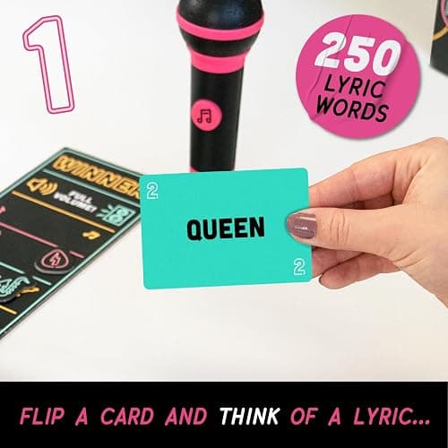 Lucky Egg Official Grab The Mic – Family Karaoke Board Game w/Foam Mic, 8+ Ages, 2-10 Players - Games for Bad Singers w/ 250 Lyrics (125 Cards) (Second Edition) thumbnail 3