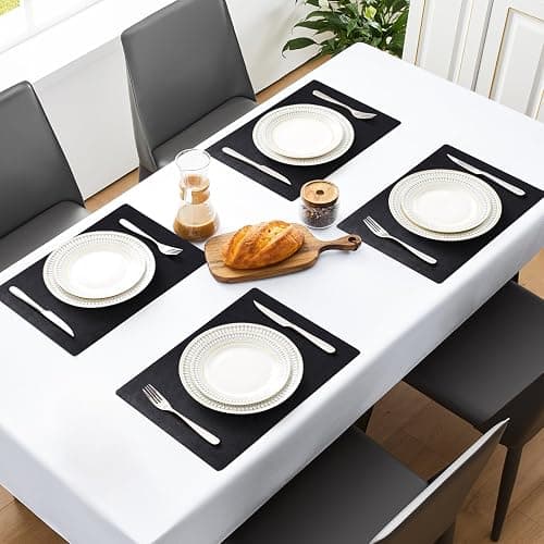 MOSAYT Vinyl Placemats Set of 4-12 X 17 Inch - Faux Leather 100% Waterproof Oil-Proof Wipeable PU Place Mats, Heat Resistant Reversible Table Mats for Kitchen, Dining, Outdoor (Black) thumbnail 2