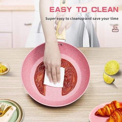 Innerwell 8-Inch Pink Nonstick Egg Pan, PFOA-Free Stone Cookware Skillet, Induction Compatible thumbnail 5