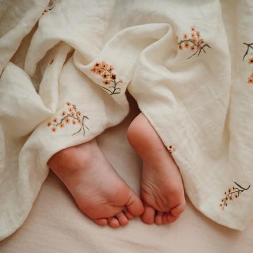 mushie Muslin Baby Swaddle Blanket | 100% Organic Cotton (Flowers) thumbnail 5