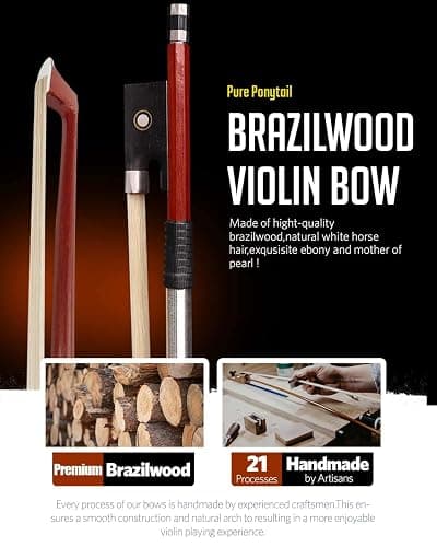 LMS Violin Bow Full Size 4/4 Brazilwood Violin Bows Lightweight Bow Well Balance Fiddle Bow Made with Ebony Frog Mongolian White Horse Hair for Violin Student Professional (4/4) thumbnail 5
