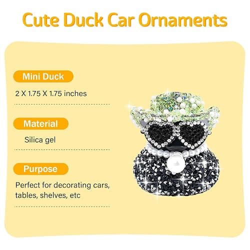 wonuu Diamond Rubber Duck Car Ornaments Duck Car Dashboard Decorations for Cool car Accessories with, Black&Green thumbnail 3