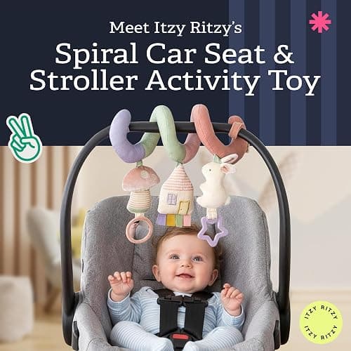ITZY RITZY Spiral Car Seat & Stroller Activity Toy; Includes Clinking Rings, Mirror and Textured Ribbons; Pastel Rainbow thumbnail 3