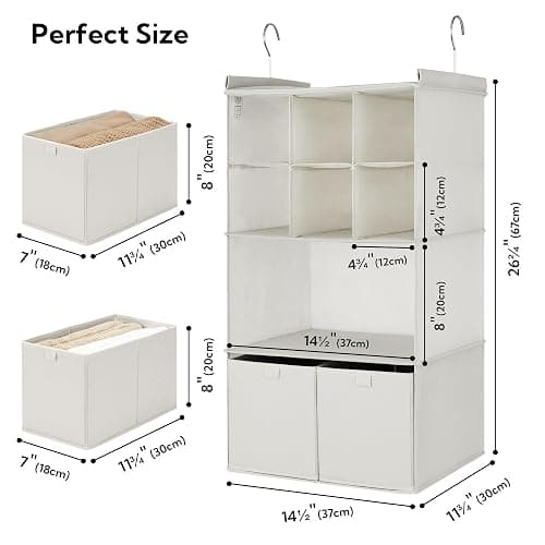 GRANNY SAYS Hanging Closet Organizer with Drawers, 4 Shelf Dividers Closet Hanging Organizer, Foldable Hanging Shelves for Clothes Organizer, Small Closet Organizers and Storage, Beige thumbnail 3