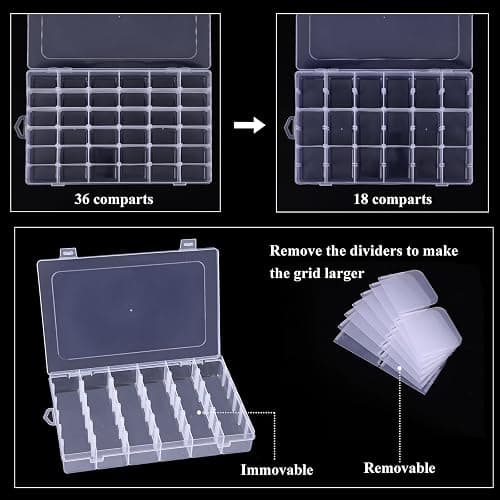 OUTUXED 4 Pack 36 Grids Plastic Bead Organizer Box with Dividers, Clear Craft Tackle Box Parts Storage Containers with Compartments for Jewelry Fishing Tackle Art DIY with 5 Sheets Label Stickers thumbnail 4