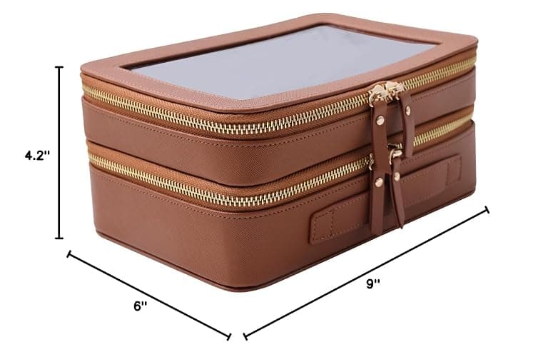 SANHECUN Clear Travel Toiletry bag Toiletry Case Carry on Travel Accessories Bag Makeup Bag Dimensions | LxWxH:9” x 6” x 4.2” (Brown, SHC-TL-2) thumbnail 3