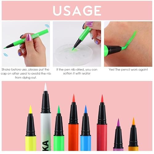 BOBISUKA 8 Colors UV Neon Liquid Eyeliner Set, Matte Colored Eyeliners Pen, Colorful Waterproof Smudge-proof Pigmented Graphic Liners, Delineadores de Colores Para Ojos Eye Makeup Gift Kit thumbnail 7