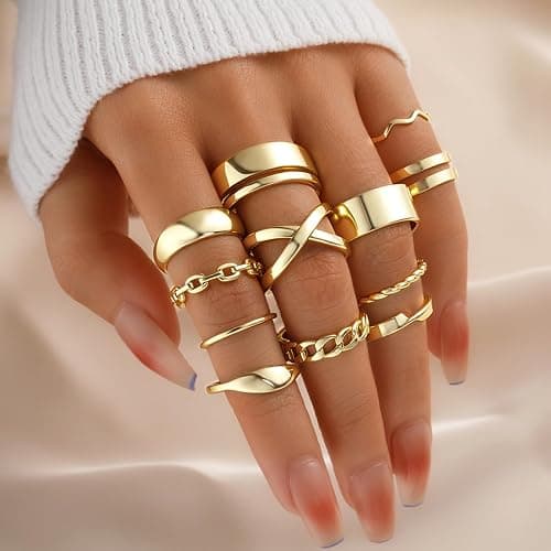 YEEZII 25 Pcs Gold Knuckle Rings Set for Women, Cute Stackable Finger Midi Rings, Dainty Gold Chunky Stacking Statement Womens ring pack thumbnail 5