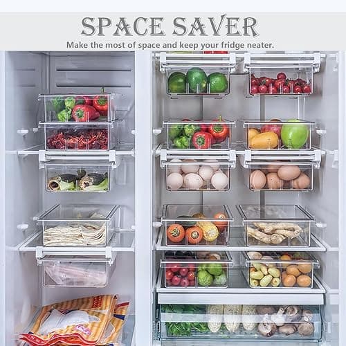 Dewpeton Refrigerator Organizer Bins - Clear Plastic Container Drawer for Egg Vegetable Fruit Snack Drink Food, Home Essentials Organization and Storage for Fridge Kitchen Cabinet Pantry Freezer thumbnail 3
