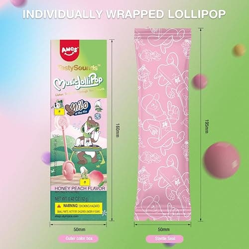 Amos Music Lollipop Candy, Peach Flavor Audio Singing Lollies Sweets, Musical Lollipops Unique Easter Sweet gift, Sugar Free Lollipops Individually Wrapped Perfect for Party-1 PCS thumbnail 5