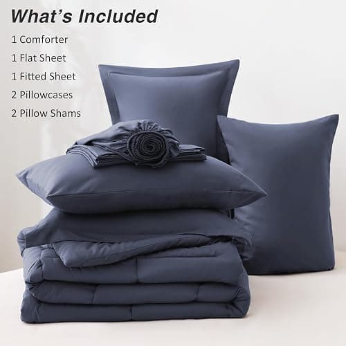 Love's cabin Full Comforter Set Indigo Blue, 7 Pieces Full Bed in a Bag, All Season Bedding Sets with 1 Comforter, 1 Flat Sheet, 1 Fitted Sheet, 2 Pillowcase and 2 Pillow Sham thumbnail 8