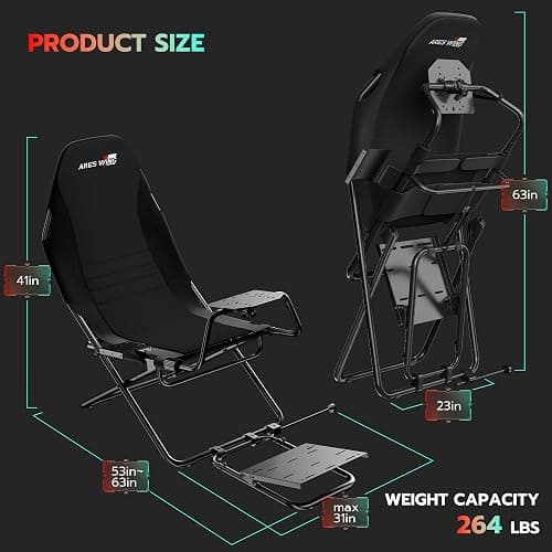 ARES WING Foldable Racing Simulator Cockpit, Racing Wheel Stand with Seat, Formula and GT Sim Driving Simulator Compatible with Fanatec, Thrustmaster, Logitech, Moza Games on PS5, PS4, Xbox and PC thumbnail 3