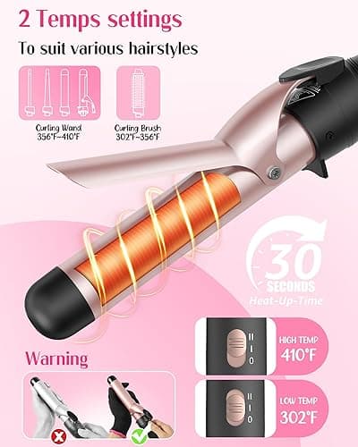 ANIEKIN 5 in 1 Curling Iron Set, Fast Heat Up Curling Wand from 3/8 to 1 1/4 Inch and a Thermal Brush Come with, Dual Voltage Hair Curler for Women All Hair Types and Travel Use, Gifts for Women thumbnail 6