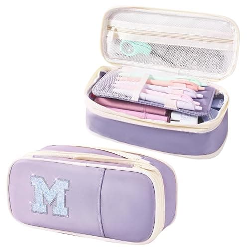 Janhavi Initial Large Capacity Premium Oxford Cute Aesthetic Pencil Case Pouch Bag Special School Supplies Colored Stationery Organizer Gifts for Girls, Women, Adults - Image 1