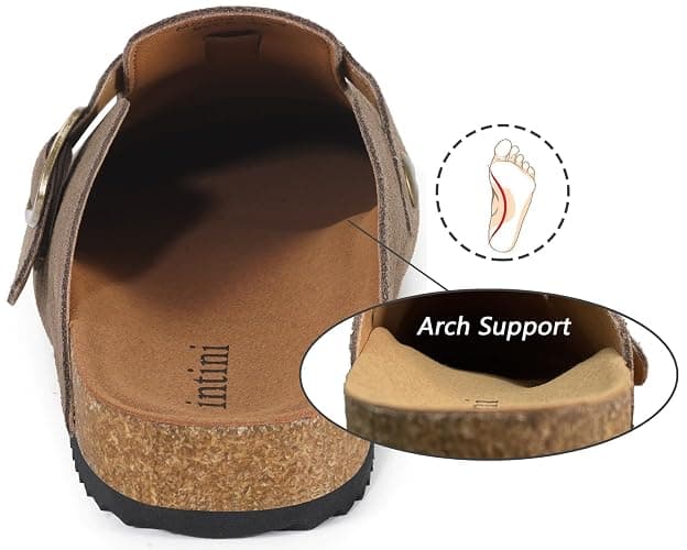 Intini Womens Suede Clogs Mens Leather Mules Cork Footbed Sandals with Arch Support thumbnail 3