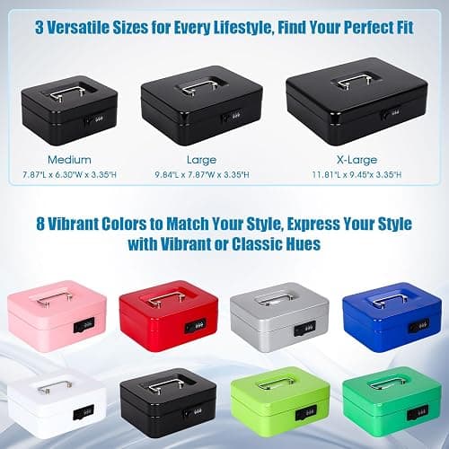 KYODOLED Cash Box with Combination Lock Safe Metal Money Box with Money Tray for Security Lock Box 7.87"x 6.30"x 3.35" Black thumbnail 8