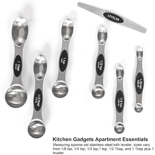 Magnetic Measuring Spoons Set Stainless Steel with Leveler, Stackable Metal Tablespoon Measure Spoon for Baking, Cups and Spoon Set Kitchen Gadgets Apartment Essentials Fits in Spice Jars thumbnail 7