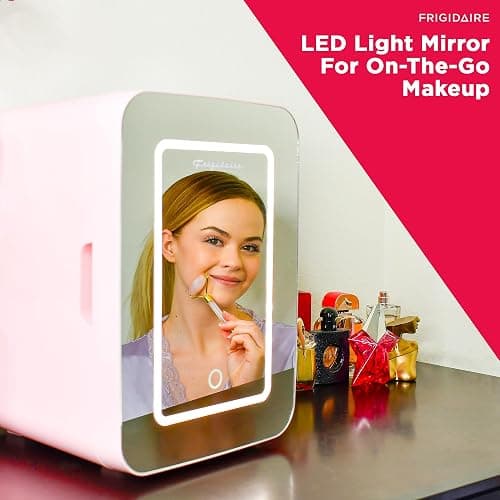 FRIGIDAIRE Mini Cooler, Portable Compact Personal LED Lighted Mirror Fridge, 6.5L Capacity Chills 9 Cans, 100% Freon-Free & Eco Friendly, for Makeup, Skincare, 12"D x 8"W x 12"H (Pink) thumbnail 4