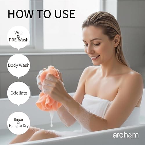 ARCH&M Exfoliating Washcloth (3 Pack), Japanese Body Scrubber for Shower, Long Nylon Towel for Back, Korean Exfoliation for Glowing Skin (Gray Black Off-White) thumbnail 5