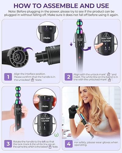 5 in 1 Curling Wand Set: Ohuhu Curling Iron Wand 5Pcs 0.35 to 1.25 Inch Interchangeable Ceramic Barrel Heat Protective Glove 2 Clips Dual Voltage Hair Curler for Girls Women Mother Gift Rainbow thumbnail 3