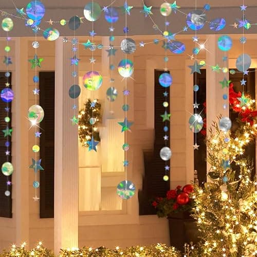 Cheerland Iridescent Party Decorations Holographic Star Garland Hanging Stars Moon Streamer Galaxy Birthday Decoration Ramadan Eid Banner Baby Shower Backdrop Space Alien Celestial Party Decor thumbnail 6