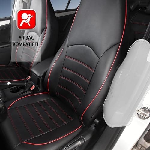 TOYOUN Kunstleder Sitzbezüge Auto Set Universal Klassisch Autositzbezüge Sitzschoner Schonbezug Autositz Rot für Vordersitze und Rücksitze Auto Zubehör Innenraum thumbnail 4