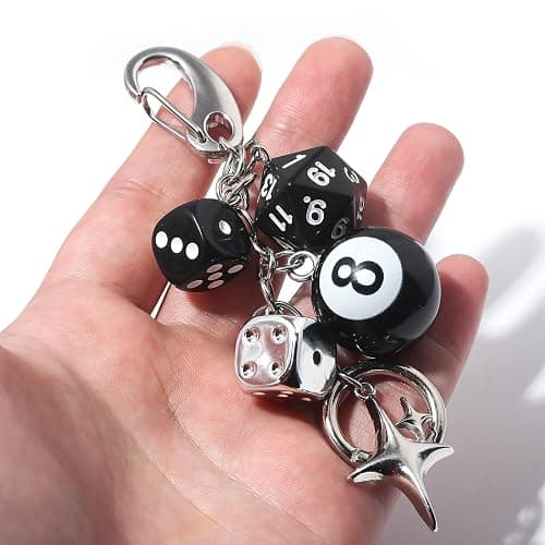 YURAOER Lucky Dice Cherry Magic 8 Ball Keychain Billiard Ball Star Cherry Bags Charms Cute Y2k Keychain for Women Men thumbnail 4
