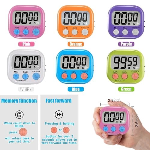 6 Pack Multi-Function Electronic Timer - Magnetic Digital Timers Big LCD Display The Loud/Silent Switch Countdown Timer Extensively Use in Break Time, Cooking,Gym, Meeting, Classroom thumbnail 7