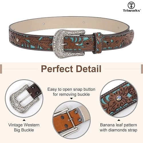 TRIWORKS Western Belts for Women Cowgirl,Cowboy Bling Country Turquoise Belts for Jeans Pants Dresses thumbnail 4