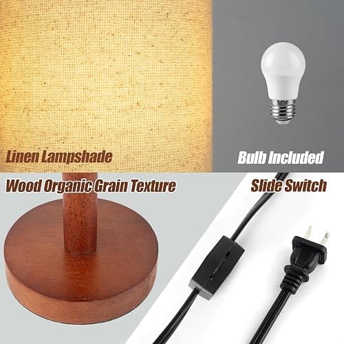 Small Table Lamp for Bedroom, Nightstand Lamp Linen Lampshade Bedroom Wood Base Small Bedside Lamp for Night Stands, Desk Lamps for Reading Living Room, Office (LED Bulb Included) (Black-Walnut Wood) thumbnail 4