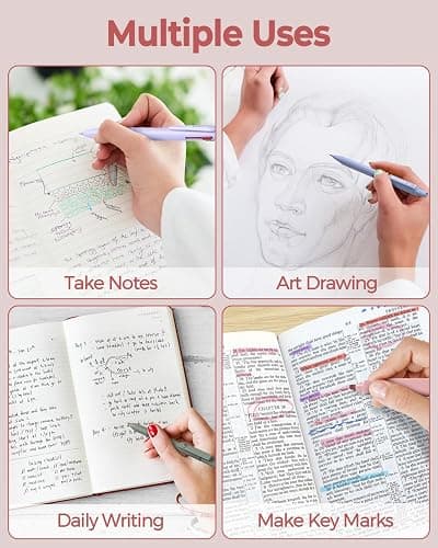 Four Candies 56 PCS Aesthetic School Supplies with Cute Pencil Case, 6 Multicolor Pen, 12 Pastel Highlighters, 5 Gel Pens Black Ink, 9 Mechanical Pencils for Student Stationary Set Preppy Stuff (Pink) thumbnail 8