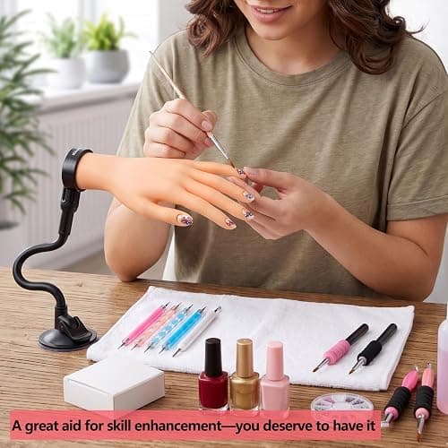 SENNUO Nail Practice Hand with Ultra-Stable Suction Stand | Professional weighted training set for acrylics & gels. Flexible light skin mannequin hand model for nail art extensions. thumbnail 8
