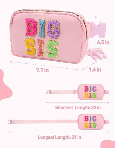 Big Sister Gifts For Girls, Big Sister Fanny Pack With Bracelet, Belt Bag For Girls Teens Kids, Personalized Christmas Birthday Gifts For Daughter Crossbody Bag Purse (BIG SIS-1, Pink) thumbnail 7