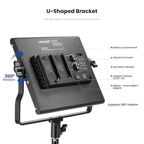 NEEWER 2 Pack Bi Color 660 LED Video Light and Stand Kit: (2) 3200-5600K CRI 96+ Dimmable Light with U Bracket and Barndoor, (2) 75 inches Light Stand for Studio Photography, Video Recording (Black) thumbnail 5