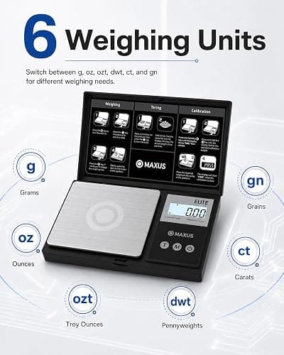 MAXUS Digital Pocket Gram Scale 500g x 0.01g High Precision with Tray | Weighs Small Food, Jewelry, Ounces, Grains, LCD Display, Tare Function thumbnail 5