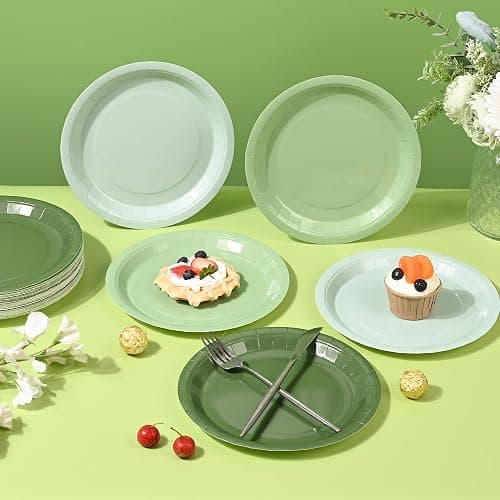 AimFun 48 Sage Green Paper Plates Gradient Green Party Plate 9 Inch Disposable Plates Round Dinner Plates for St Patrick Day Birthday Wedding Baby Bridal Shower Party Supplies thumbnail 7