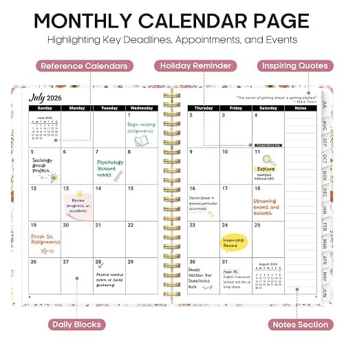 Taja Planner 2026-2027, Jul 2026-Jun 2027 Monthly & Weekly Calendar Planner | 6.3" x 8.5", Hardcover Academic Calendar, Teacher Student Agenda Book with Tabs, School Office Supplies, Wildflowers thumbnail 3