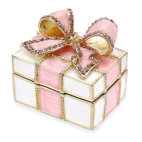 ❤️ELLDOO Mini Trinket Box, Bow-knot Gift Box Style Hinged Jewelry Box Vintage Metal Enameled Decorative Box Ring Earrings Jewelry Organizer Gift Box for Women Girls, Pink - Image 1