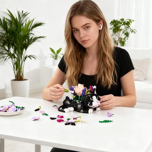 Tuxedo Cat Rose Bouquet Succulent Planter Building Blocks,Compatible with Lego Tuxedo Cat Flowers Pot,Creative Plants and Animals Decoration Rose Blocks Toys,Gifts for 18+ Girls, Women thumbnail 7
