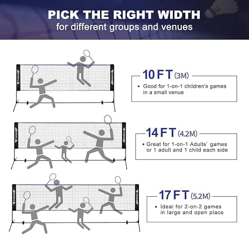 BAGAIL Badminton Net, Height Adjustable Kids Volleyball Net, Foldable Nylon Net 10 ft/14ft/17ft Wide, Tennis Net, Small Pickleball Net for Backyard Game and Indoor Outdoor Use, Easy Setup thumbnail 6