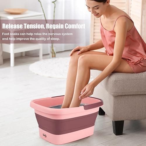 Foot Bath Collapsible Foot Soak Tub,Beinilai Collapsible Foot Bath Basin,Multifunction Plastic Basin with Handles,Foot Tub for Soaking Feet-Pink thumbnail 2