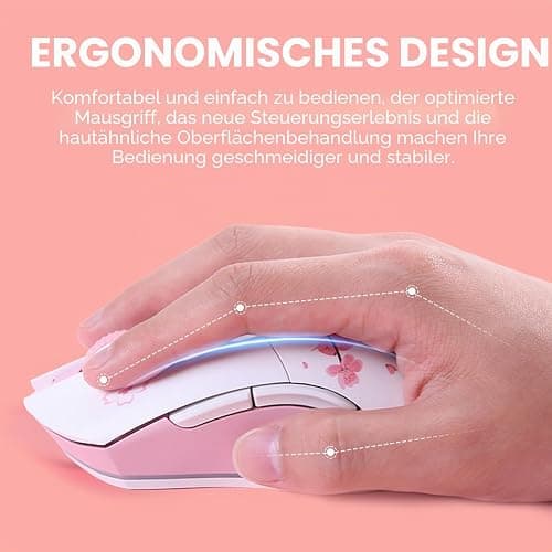 DAREU Sakura Pink Gaming Maus Kabellose mit Magnetic Charging Dock Wiederaufladbar RGB,12K DPI, 6 Programmierbare Tasten, Hochpräziser Sensor 300IPS 1000Hz für PC Notebook Mac thumbnail 5