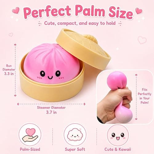 Crossunx Sweet Strawberry Scented Dumpling Squishies Stress Balls, Pink Tie-Dye Squishies Dumpling Fidget Sensory Toy with Food Steamer, Squeeze Dough Ball for Stress Relief, Stretchy Desk Toys Gift thumbnail 2