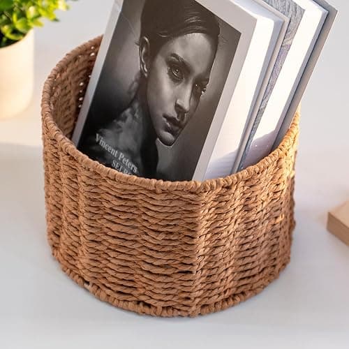 JLKIMZVO Brown Round Storage Basket Medium Storage Basket for Living Room Bedroom Bathroom thumbnail 4