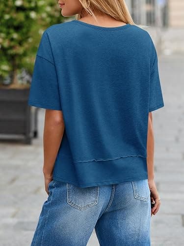 Cicy Bell Womens Summer V Neck T Shirts Casual Short Sleeve Flowy Tops Cute Loose Fit Basic Tees thumbnail 5